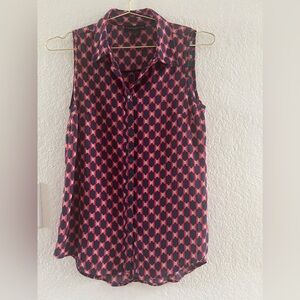 Women’s Sleeveless Top,Simply Styled, Blue, Collared Neck, Button Down, Size S